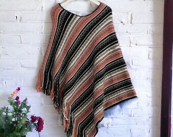 Striped Knitted poncho shawl,Poncho cloak shawl,Handmade colorful shawls,Long tassels shawls,Pullover poncho shawls,Autumn/winter shawls