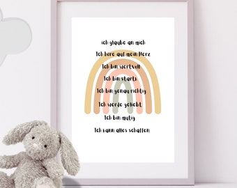 Poster fürs Kinderzimmer, A4/A3, Affirmationen für Kinder, positive Glaubenssätze, Geschenk für Kinder, Print, Druck