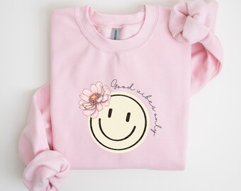 Statement sweatshirt, unisex, cute smiley, good vibes only