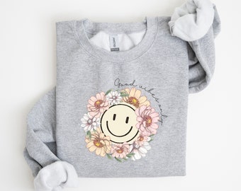 Statement sweatshirt, unisex, cute smiley, good vibes only