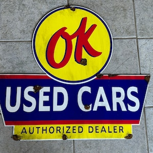 U.S.A OK USED CARSヴィンテージ サインプレート 看板 店舗什器 Neon OK Used Cars Dealership - 1950s Vintage Authentic Signage