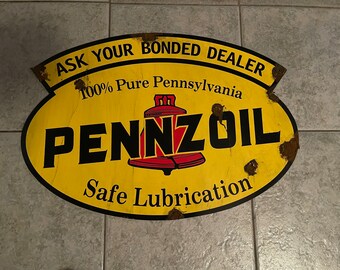Antique Look Pennzoil Gasoline and Oil Dealer Sales Sign - Etsy