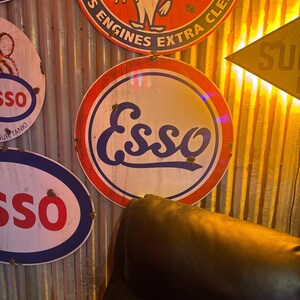 Antique-barn find look Esso dealer gas oil sales sign