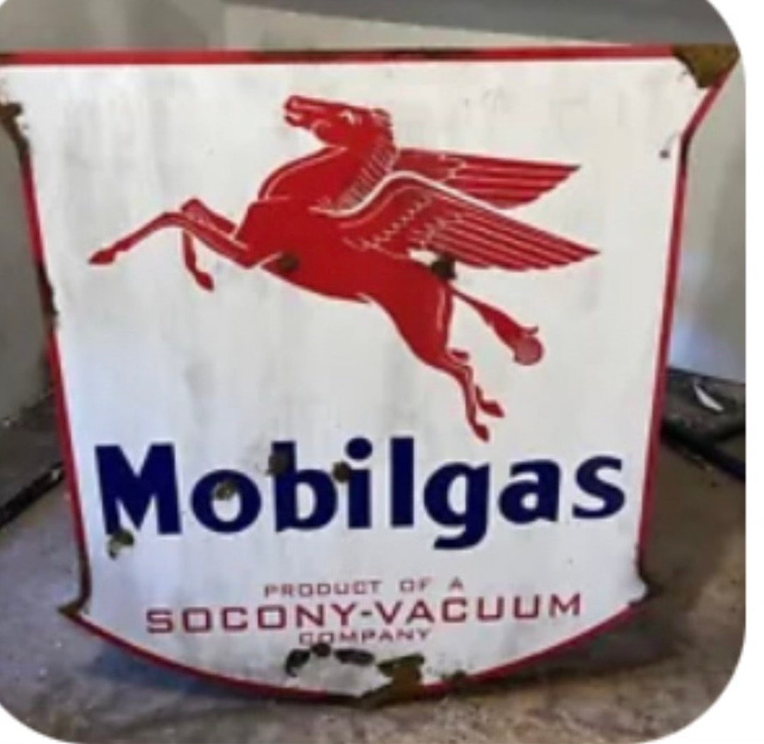 Antique Look Mobil Pegasus Shield Gas Oil Sign - Etsy