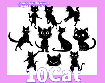Cat Silhouette SVG Bundle, Cricut Cut Files (Digital Download)