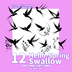 12 Lovely Swallow Bund le SVG,hello spring clipart, bird lover, floral, branch,cut files for Cricut,Commercial Use, Digital Instant Download