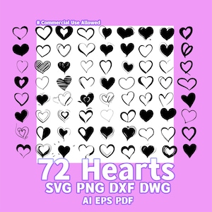 72 Heart Bundle SVG, Heart Doodle SVG, Heart SVG cut files for Cricut, Heart Clipart, Hand-Drawn Heart Svg, Commercial Use, Instant Download