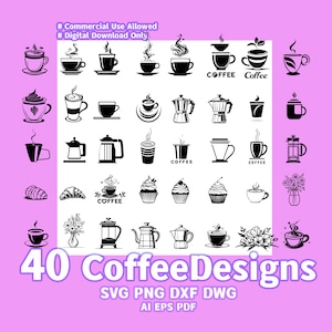 40 Coffee Bundle SVG, coffee cup, coffee maker, moka, french press, sweet coffee time, cut files Cricut, Commercial Use, Instant Download