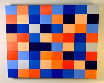 Abstract Minimalist Art- Blue & Orange Grid