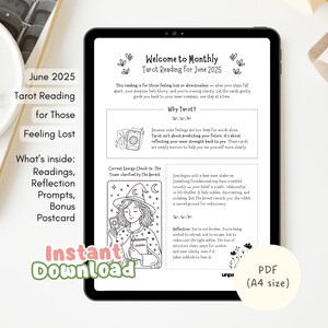 Lecture de tarot de juin (pré-faite) - Se sentir perdu ou sans direction | Journal numérique mensuel Reflection PDF (A4 imprimable)