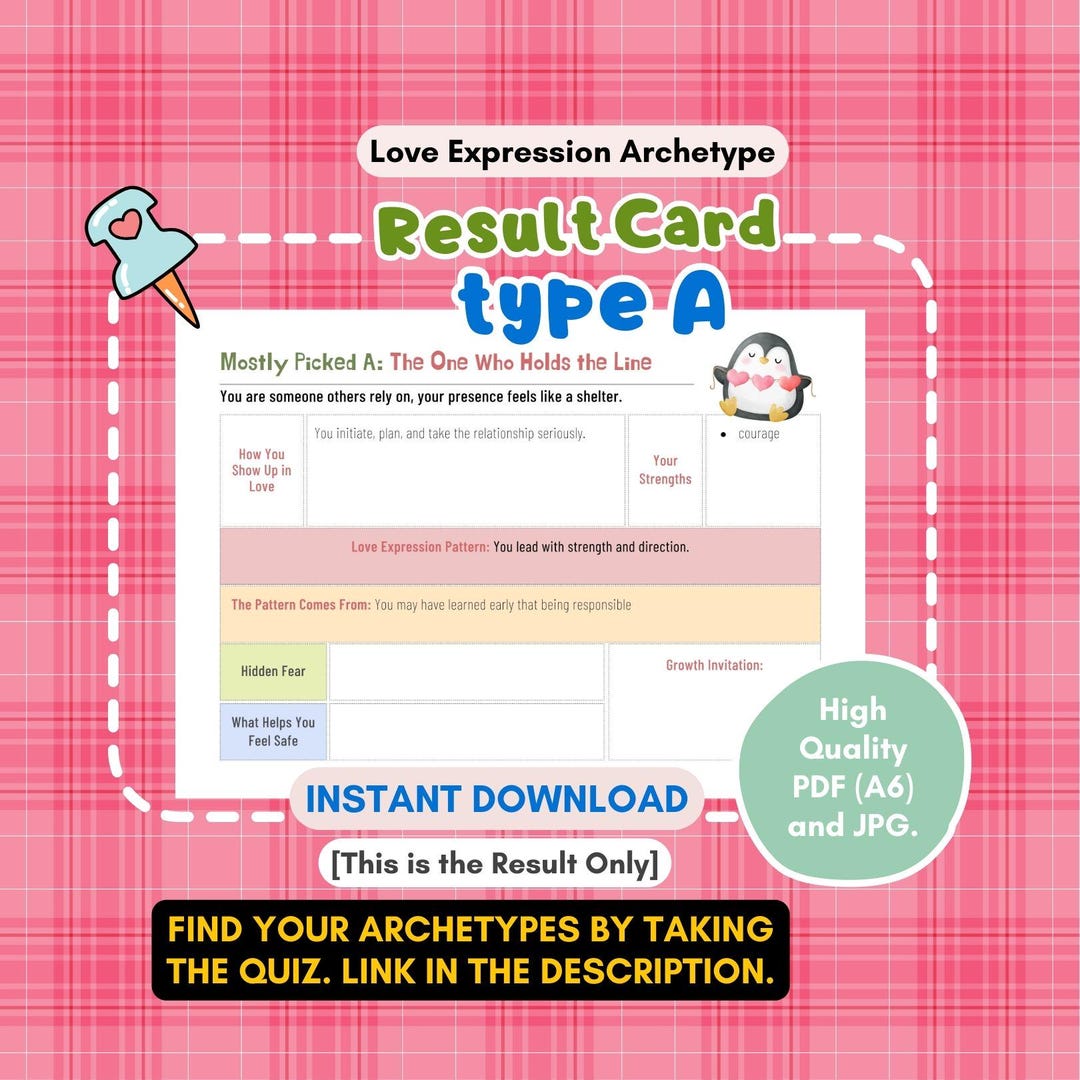 Love Expression Archetype Result Card A | Printable Relationship ...