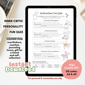 Test de personalidad crítica interna / Autorreflexión imprimible / Herramienta de salud mental práctica / Descarga digital en PDF (A5, A4, Carta EE. UU.)