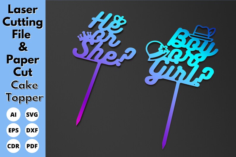 Gender Reveal Cake Topper Laser Cut File Digital Download - Etsy