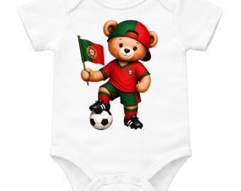 Body de bebé de fútbol de Portugal / Body de oso de fútbol de Portugal / Conjunto de bebé de fútbol de Portugal / Regalo para bebé aficionado al fútbol / Copa del Mundo de Portugal