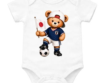 Body de bebé japonés con diseño de oso, conjunto japonés para bebé para la Copa Mundial, body japonés para bebé - Conjunto para bebé aficionado al fútbol japonés
