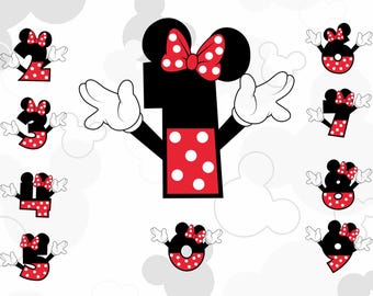Numéros à téléchargement immédiat, Minnie Mouse, Mickey Mouse, Clipart chiffres, 0-9 Eps, Png, Pdf, Svg pour Cricut, affiche, autocollant, anniversaire Disny
