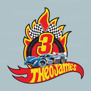 Nuovo design con logo Hot Car e nome personalizzato (alta risoluzione), Hot Car, festa di compleanno, poster per auto, cartello con ruota, digitale, logo per auto