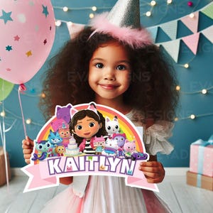 Custom Gabby LOGO sign with custom name (High Resolution), Dollhouse logo, Gabby&#39;s Party, Dollhouse Poster, Gabby Sign, Dollhous Digital Dwn
