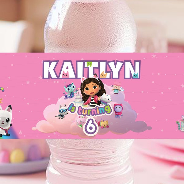 Gabby's Dollhouse Bottle Label with Custom Name Gabby's Dollhouse Party Treats, Party Favors - Water Label - Printable labels - Personalized