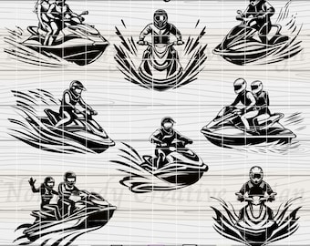 Jet Ski Svg, coppia jet ski in formato SVG, attività marine in formato Svg, 8 bundle di clipart jet ski, file di taglio in formato Svg, download digitale vettoriale, Dxf, Eps, Png e Jpg