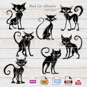 Black Cat Halloween svg, 7 Cats Happy Halloween Svg Eps Dxf Png and Jpg, Cat Lover Halloween svg, halloween cat silhouette, digital download