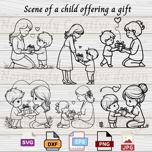 母と子の Svg、贈り物 svg eps dxf png と jpg、Svg カット ファイル、母の日 svg、誕生日描画 svg、お母さん svg、デジタル ダウンロード