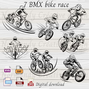 BMX fiets SVG, 7 BMX race SVG DXF EPS PNG en Jpg, fiets SVG, BMX SVG clipart, BMX clipart digitale download, SVG cricut bestanden