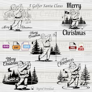 Santa Golf, 5 Santa Golf Svg Eps Dxf Png and Jpeg, Golf Christmas Svg, Funny Golf SVG Christmas PNG Bundle, santa claus golfer Svg Png