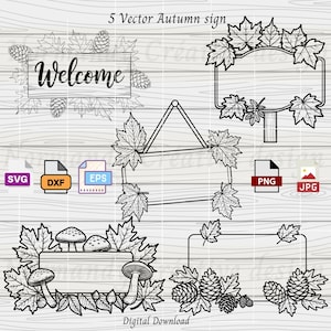 Fall Sign Svg, 5 Autumn Sign Svg Eps Dxf Png and Jpeg, Rustic Autumn Fall Svg Bundle, cute autumn Svg, autumn design png, autumn leaves png