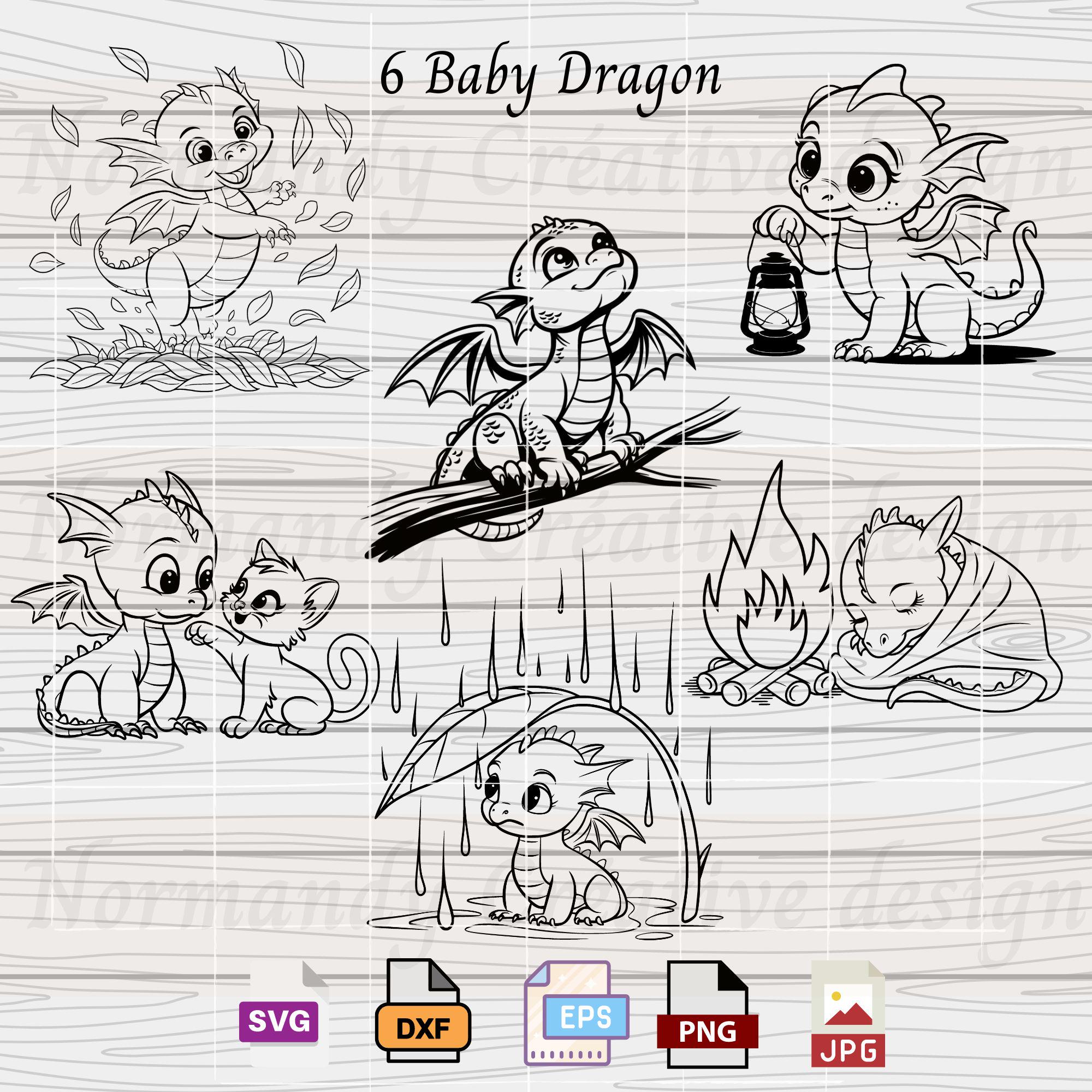 Baby Dragon Svg, 6 Dragon Svg Eps Dxf Png and Jpeg, Cute Baby Dragon ...