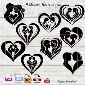 Valentine Svg Heart, 9 heart Svg Eps Dxf Png and Jpeg, Couple heart svg bundle, heart clipart, Valentines Day Clipart, heart Png Svg