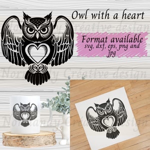 Owl With heart Svg, Owl Head Svg Dxf Eps Png and Jpg, Owl svg files for silhouette, Owl Cut file, owl svg laser cut file, instant download
