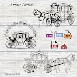 carrozza principessa svg, carrozza a 3 cavalli Svg Eps Dxf Png e Jpeg, file SVG di cavalli e carrozze Clipart, matrimonio svg, file svg per Cricut