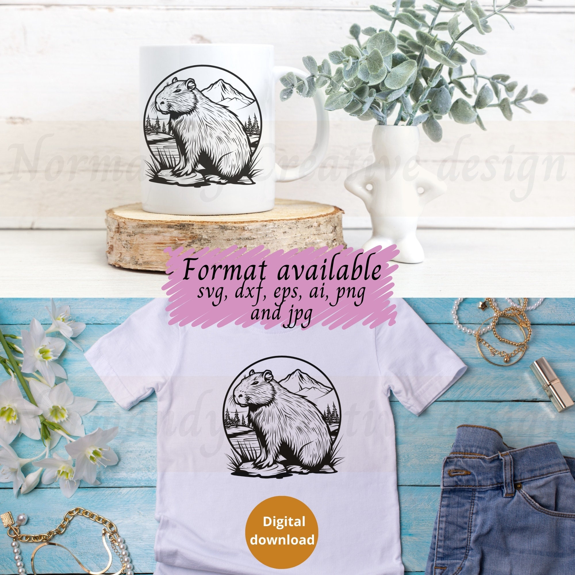 Capybara Svg, Cute Capybara Svg, Dxf, Eps, Ai, Png and Jpg