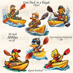 Cute Duck Clipart Bundle, 6 Kayaking Duck Png and Jpg, Baby Duck PNG, Adorable Duck Clipart, Funny Duck designs, cartoon Duck PNG