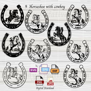 Horseshoe svg, 9 designs Horse shoe Cowboy Western Svg Eps Dxf Png and Jpeg, Western svg, Horse svg, Cowboy svg, Design Western, Svg files