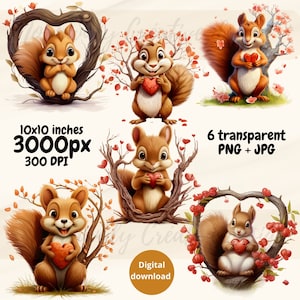 Adorable Squirrel Clipart in Different Postures, Charming Squirrel in PNG, Great for Illustrating Objects, Instant Download Digital File