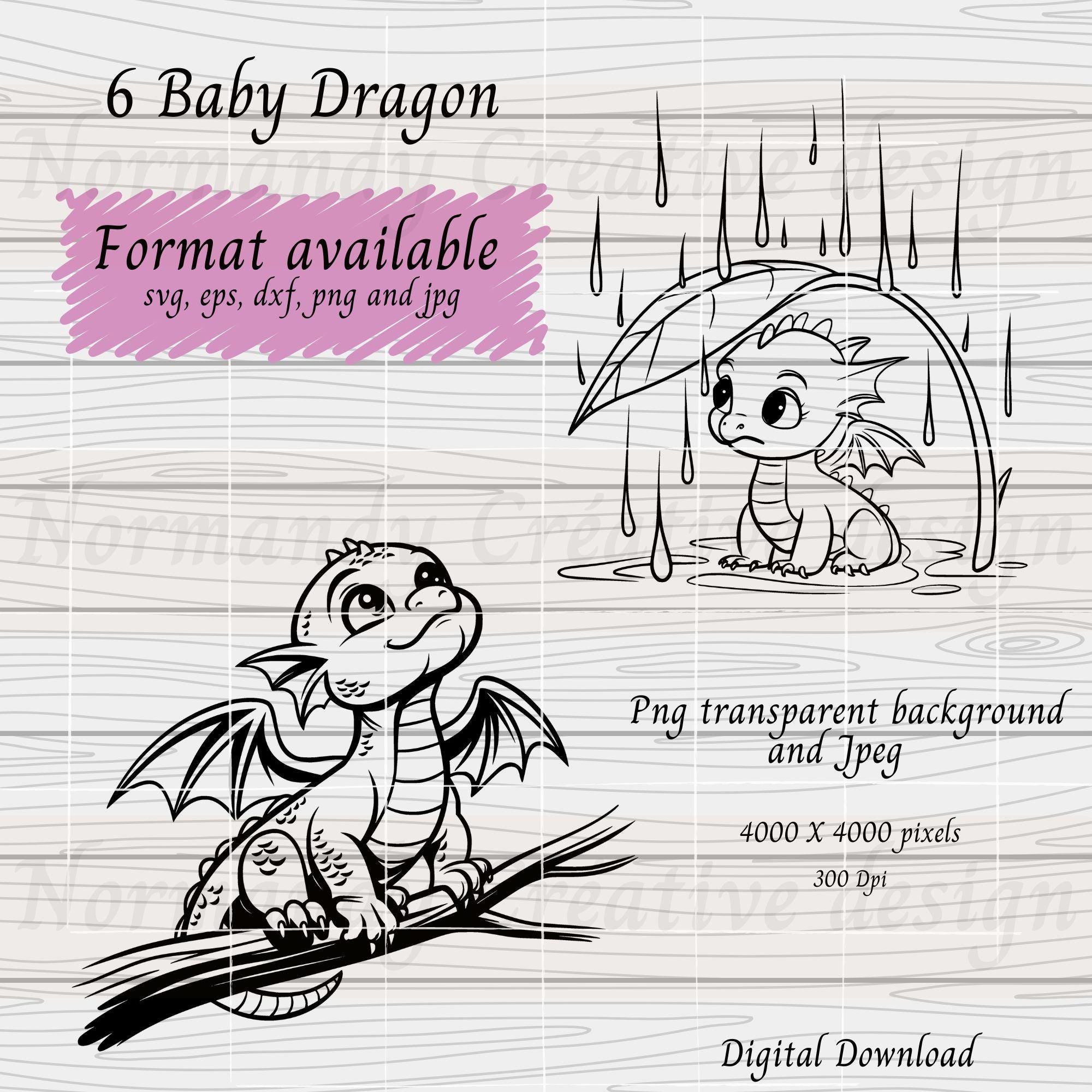 Baby Dragon Svg, 6 Dragon Svg Eps Dxf Png and Jpeg, Cute Baby Dragon ...