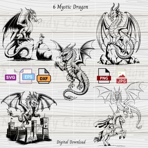Dragon Svg Bundle, 6 maleficent dragon Svg Eps Dxf Png and Jpeg, Dragon Clipart,   Dragons svg files, medieval clipart,  Vector Images