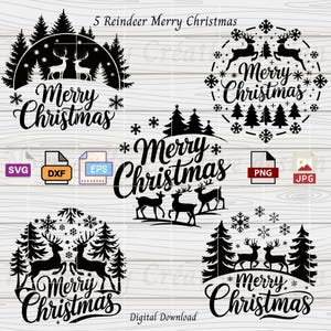 Weihnachts-SVG-Clipart-Bundle, Weihnachts-Clipart, 5 Weihnachtsmann-Rentiere Svg Eps, Dxf, Png und Jpeg, Frohe Weihnachten Dekor Svg, Rentier-Svg