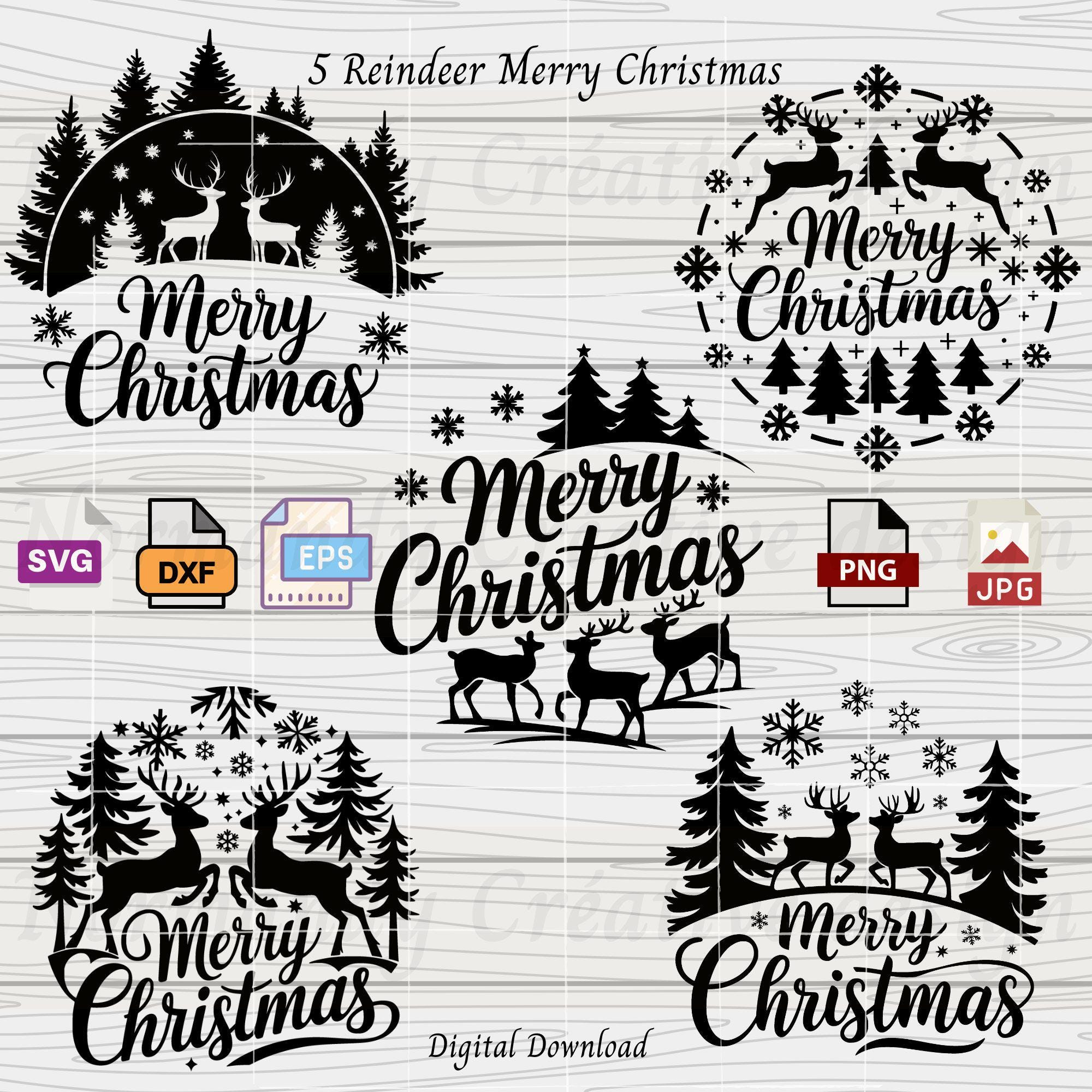 Christmas SVG Clipart Bundle, Christmas Clipart, 5 santa reindeer Svg Eps Dxf Png and Jpeg, Merry Christmas decor Svg, Reindeer svg