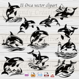 Orca in formato SVG, 11 balene SVG Bundle ed Eps Dxf Png Jpg, clipart di animali marini, animali dell'oceano in formato Svg, file per Silhouette, Orca Design in formato SVG, balena png