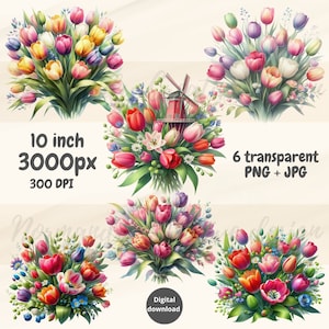 bouquet of tulips clipart, Spring Clipart, Tulips Clipart, Bouquet for Birthday, Flowers Clipart, Floral Clipart, Tulips PNG and JPG