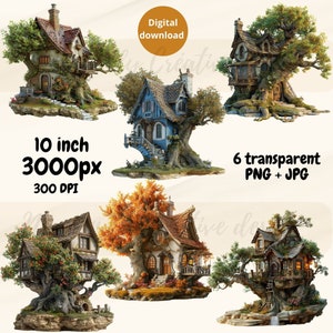 hut and tree houses clipart, digital files for instant download/ for sublimation or printing, high definition png/jpg