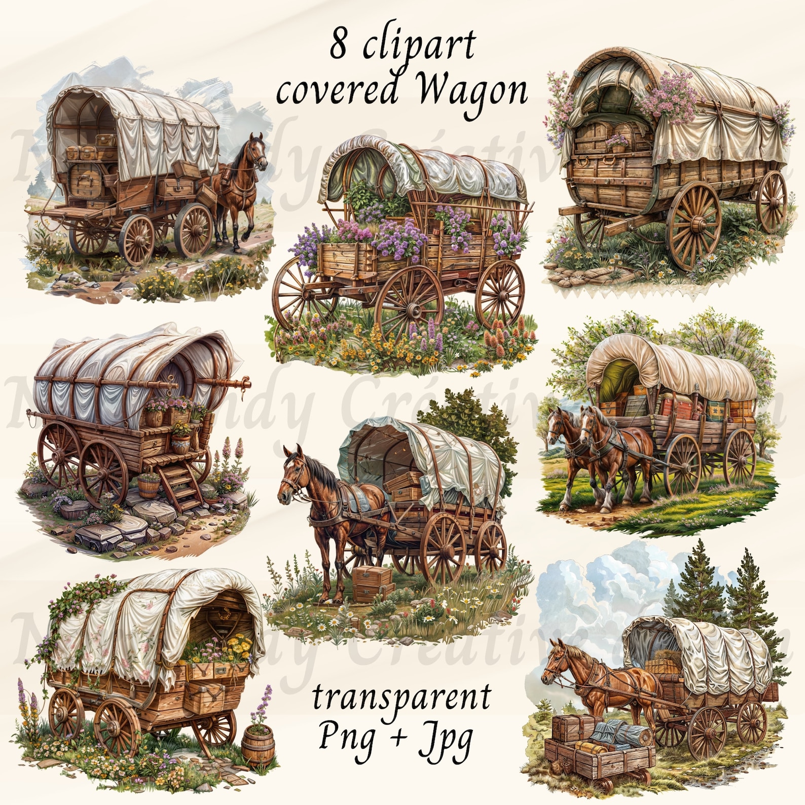 Covered Wagon Clipart, Conestoga Wagon Png and Jpg, 8 Vintage Covered ...
