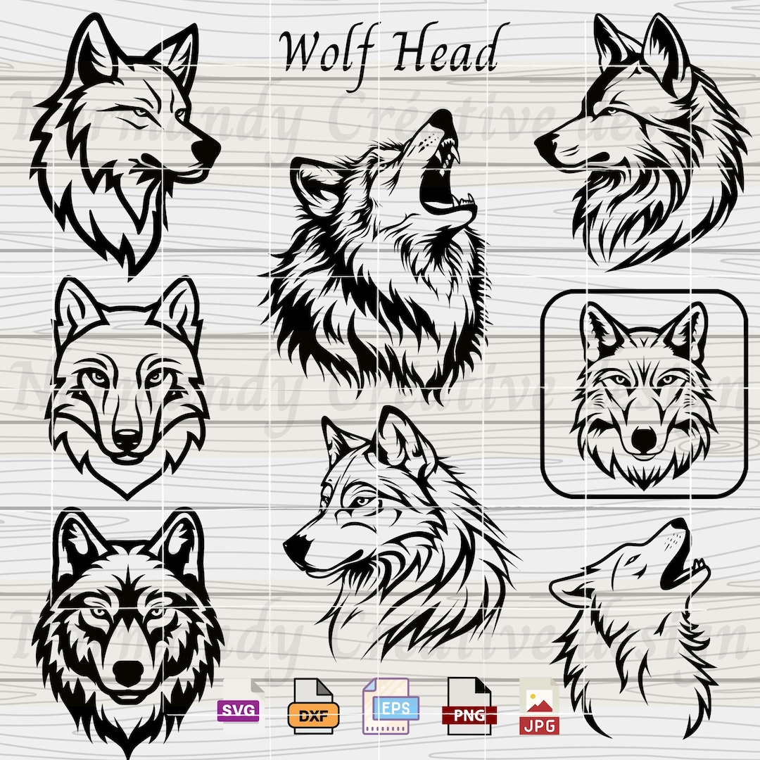 Wolf SVG, 8 Howling Wolf SVG, Wolf SVG Bundle, Wolves Head Svg Eps Dxf