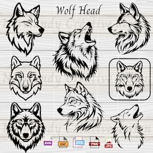 Wolf SVG, 8 Howling Wolf SVG,  Wolf SVG Bundle, Wolves head Svg Eps Dxf Png and Jpeg, Animal cut file for laser, Wolves Png instant download