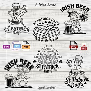 Leprechaun Beer svg, 6 Saint Patrick's Day Svg Eps Dxf Png and Jpeg, Funny Drinking svg, shamrock svg, svg beer, svg files for cricut
