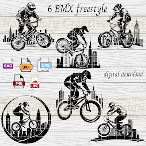 BMX bike svg, 6 BMX bikes freestyle, Athlete Biking Svg Eps Dxf Png and Jpg, bicycle svg, Cutting File, Printable, Vector, Digital download