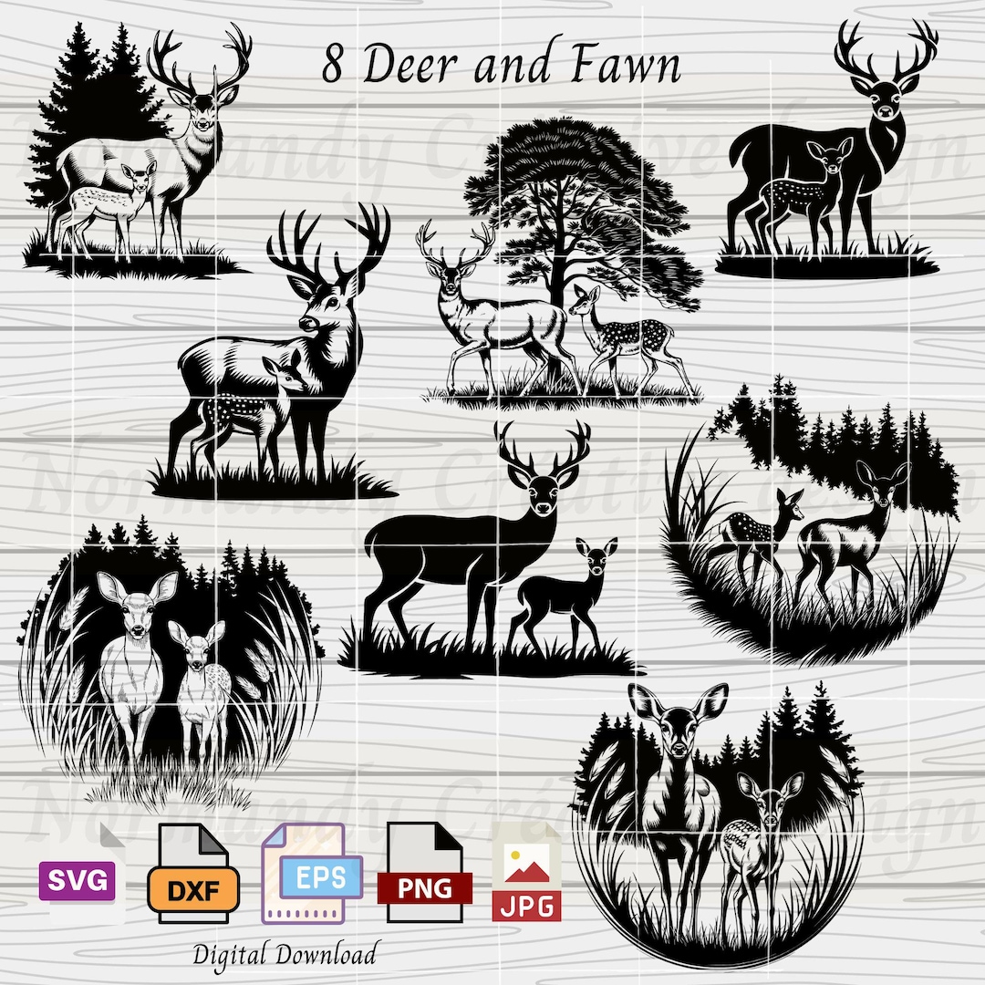 Deer Bundle SVG, 8 Deers With Fawn Svg Eps Dxf Png and Jpeg, Deer ...